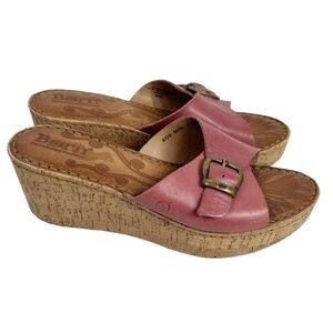 BORN Dusty Rose 8/39 One buckle one strap cork wedge boho sandal